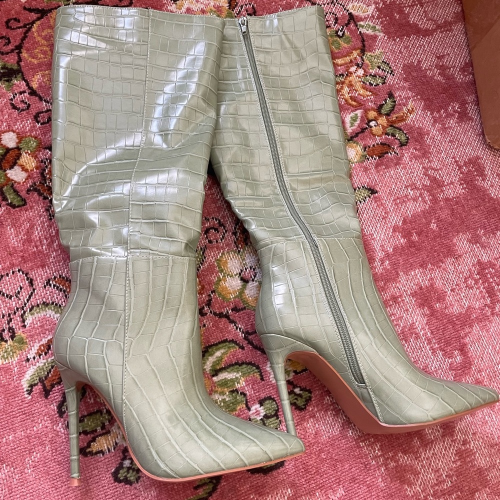 Mint Green Knee High Boots
